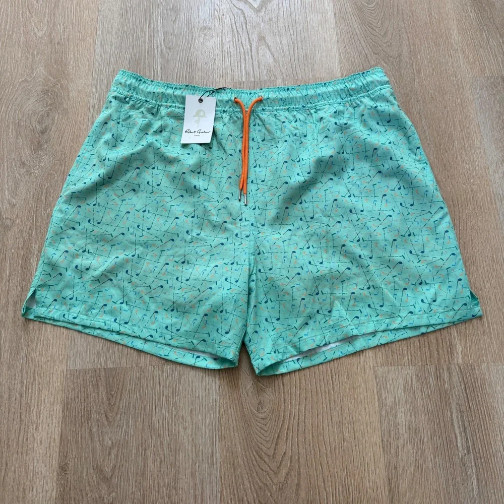 Robert Graham Golf Clubs Swim Trunks Men 2XL Green SMRG102 Mesh Lined Stretch